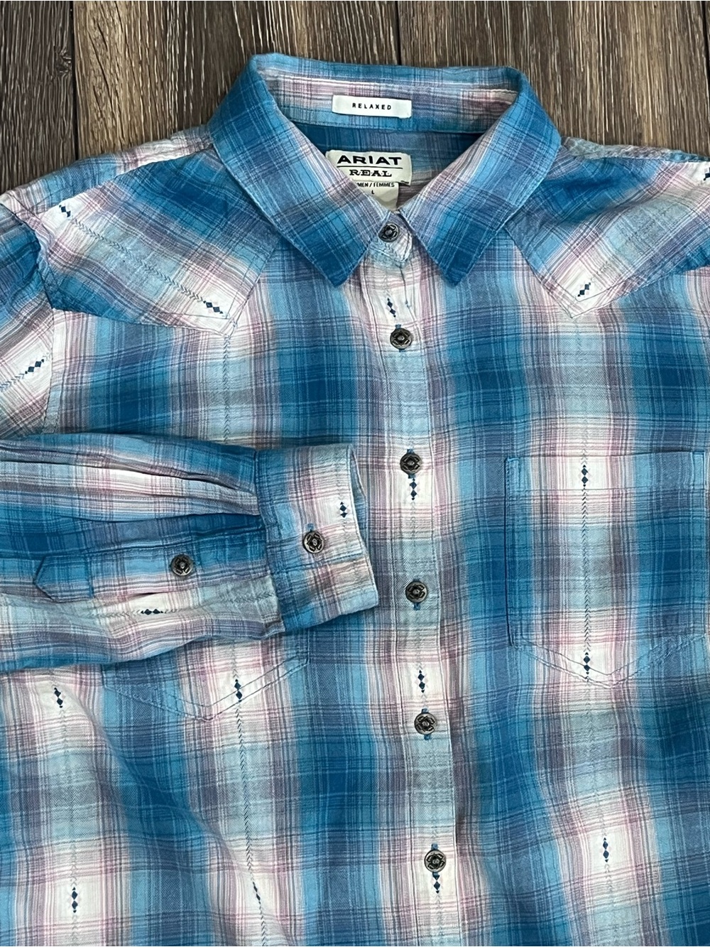 Ariat Real Relaxed Western Cowboy Button Down Shirt Womens Large